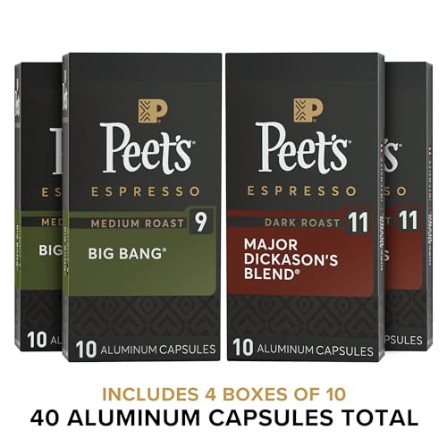 Peet's Coffee, Dark and Medium Roast Signature Blend Espresso Capsules, Compatible with Nespresso Original Machines - Variety Pack 40 Count (4 Boxes of 10 Espresso Capsules)