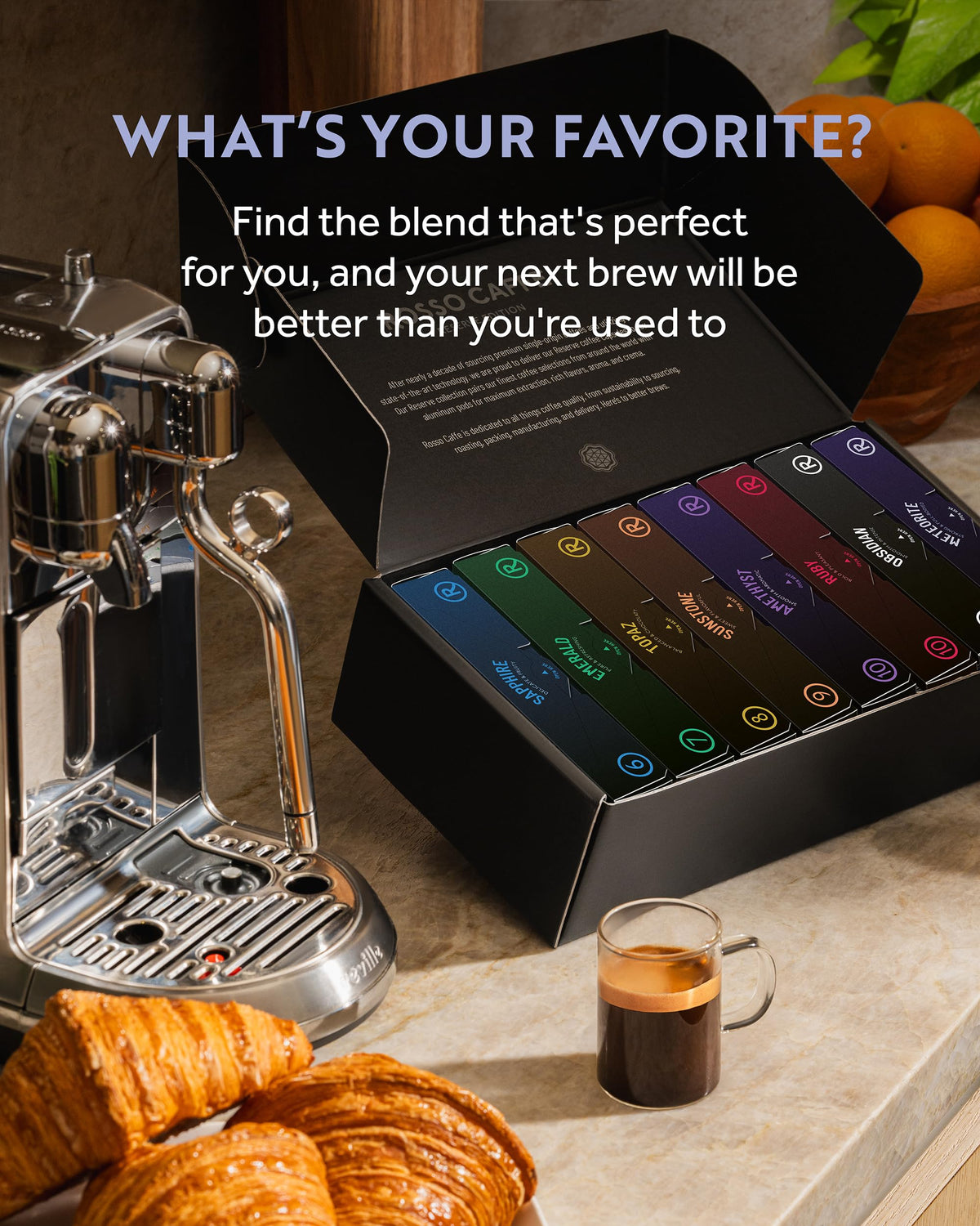 ROSSO CAFFÈ Espresso Coffee Pods for Nespresso Original Machines - 80 Capsules Variety Pack, 8 Signature Flavors, Medium to Dark Roast - Made in Italy